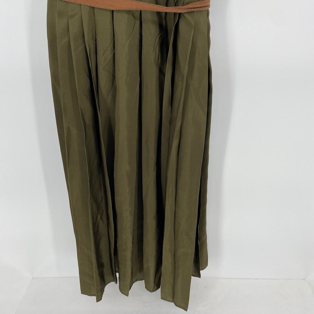 Wyeth by Todd Magil Green Silk Pleated Short Sleeve Dress Women's Size M - Picture 8 of 9